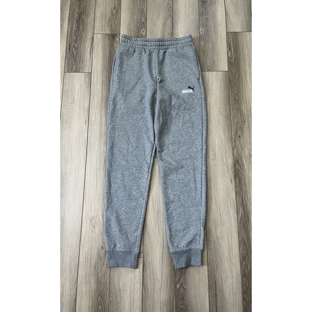 PUMA Sweatpants Men's Sz S Gray Fleece Essentials Logo Tapered Leg Pull-On